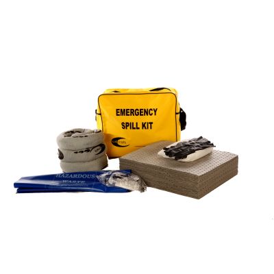 General Purpose spill kit grab bag for small spills of non hazardous liquids. Containing absorbent mats and socks as well as PPE and waste bags