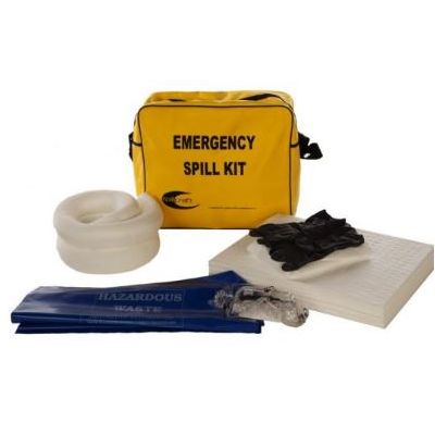 25ltr oil and fuel spill kit. Grab bag spill kit containing white hydrophobic absorbents and PPE