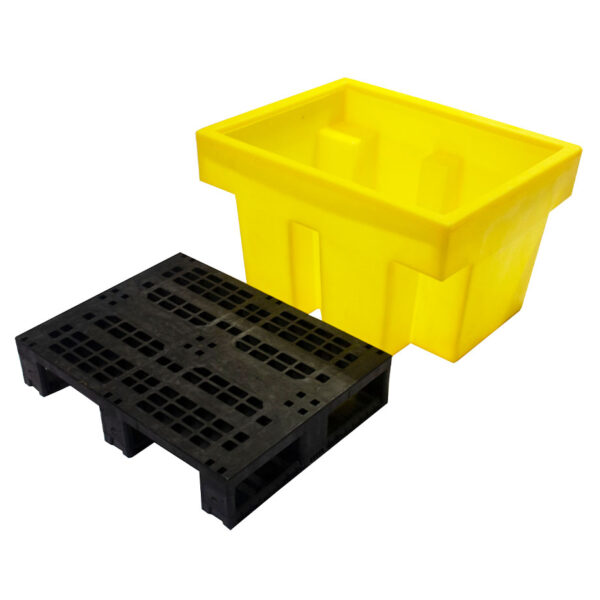 1 drum spill pallet showing yellow sump and black grid