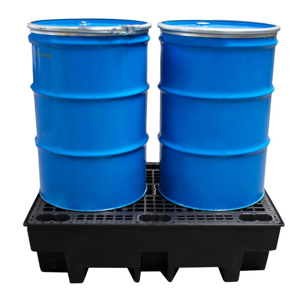2 drum recycled spill pallet showing 2 drums stored