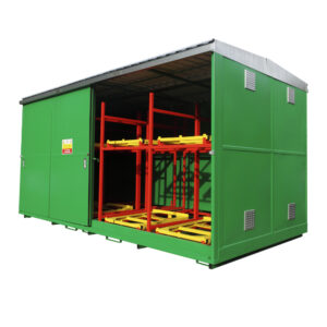 64 Drum / 16 IBC Bunded Storage Container with Push Back System
