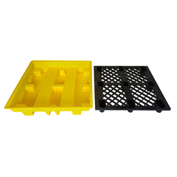 Low profile spill pallet with sump and grid