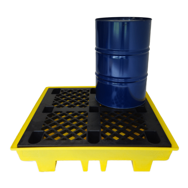 Low profile spill pallet with 1 drum