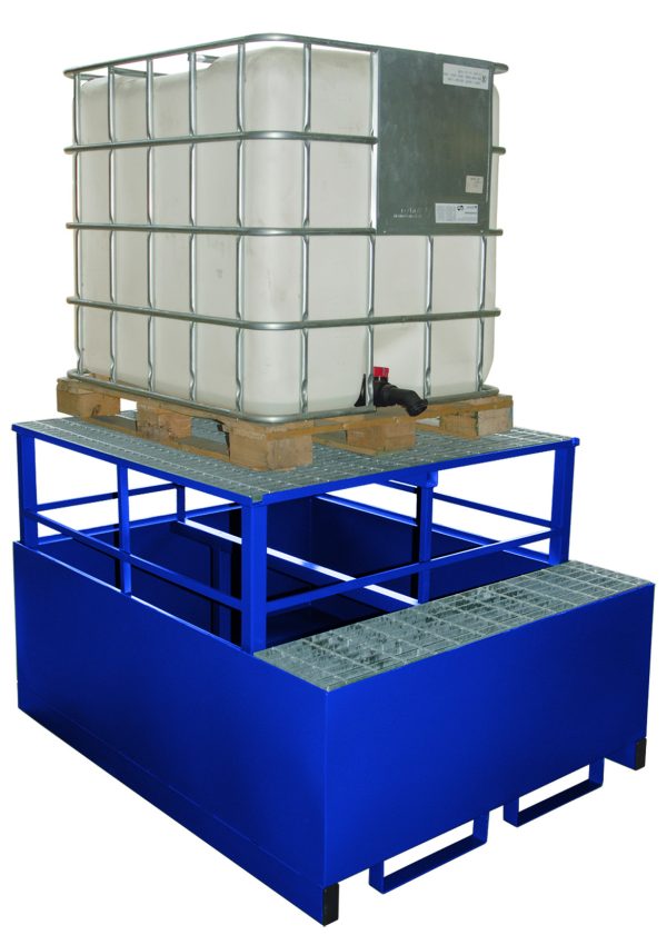 Single IBC Metal Bunded Spill Pallet with Dispensing Frame