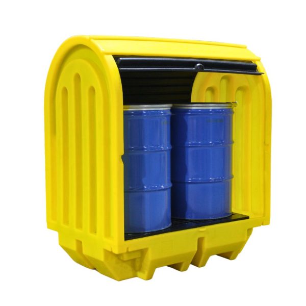 2 Drum Bunded Spill Pallet with Roller Shutter Door - Image 2