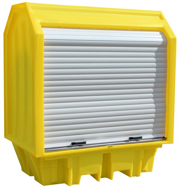 2 Drum Bunded Spill Pallet with Roller Shutter Door
