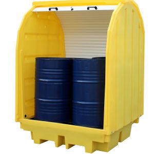 4 Drum Bunded Spill Pallet with Roller Shutter Door