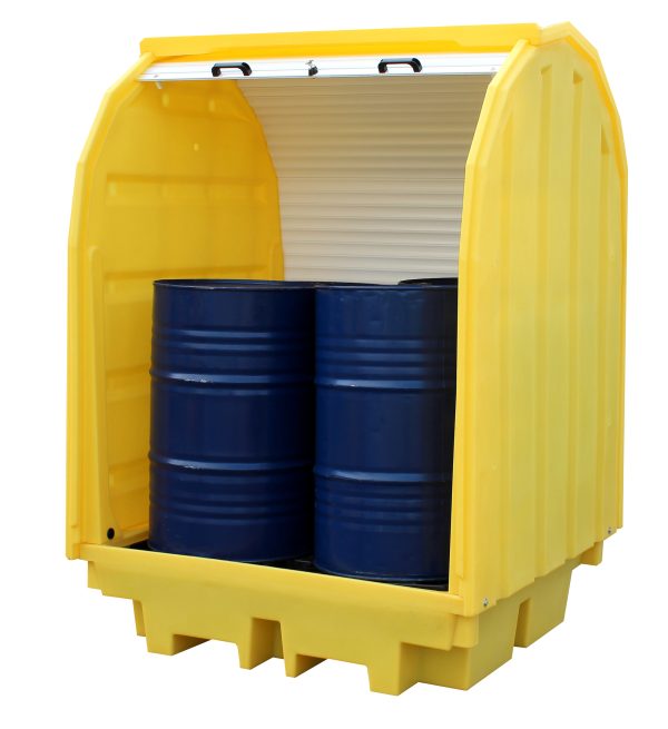 4 Drum Bunded Spill Pallet with Roller Shutter Door