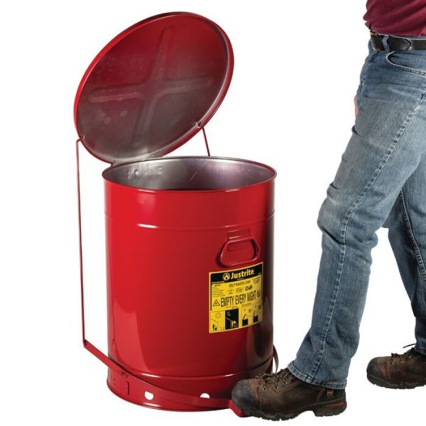 Justrite Oily Waste Cans Foot Operated Red - 80ltr